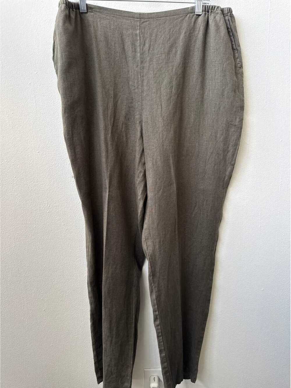 FLAX 100% Linen Pull-On Pants Olive Green Lagenlook Coastal Large